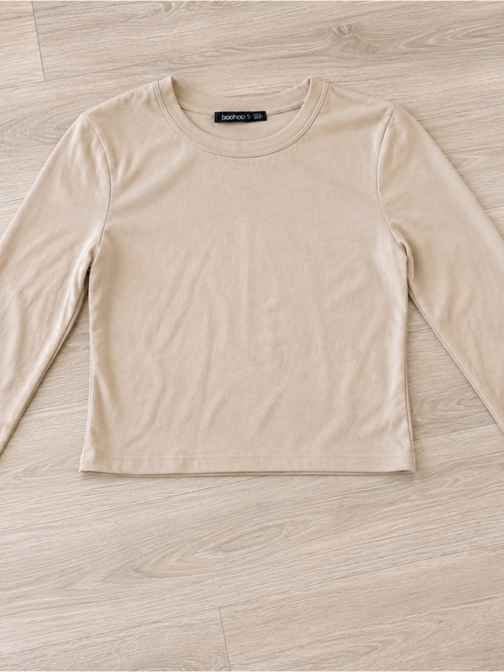 boohoo Beige Long Sleeve Crewneck Top